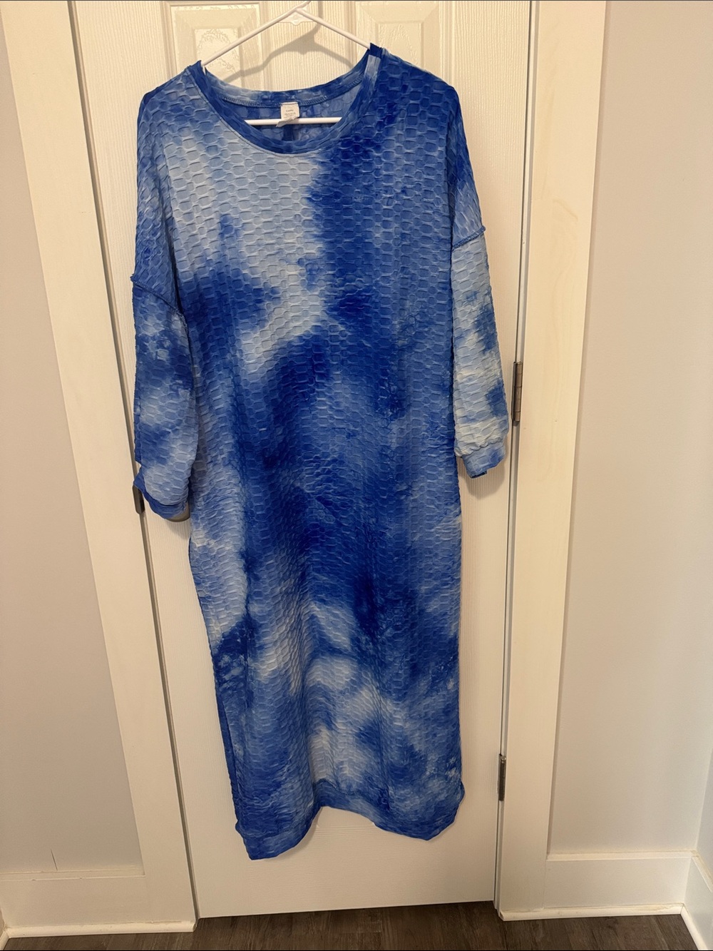 Relaxed Tie-Dye Blue Midi Dress - Women's Casual Shift